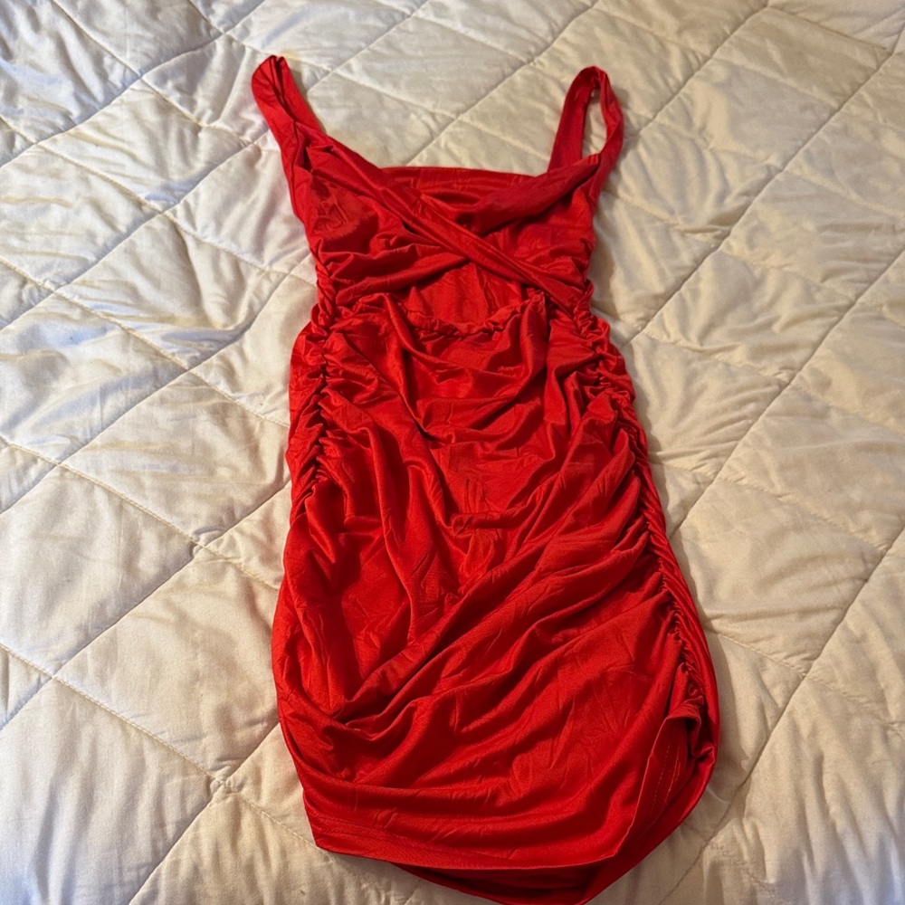 Red Ruched Sleeveless Bodycon Dress